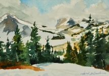 TS 35 Crossing the Ridge, Watercolour, 6.5x4.5 - $160