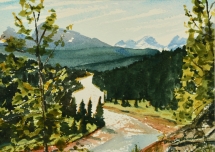 TS 36 Kakwa River, Watercolour, 6.5x4.5 - $160