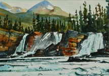 TS 40 Monkman Falls, Watercolour, 6.5x4.5 - $160