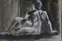 TS 67 Seated Boy, Watercolour on toned paper, 12x8 - $250