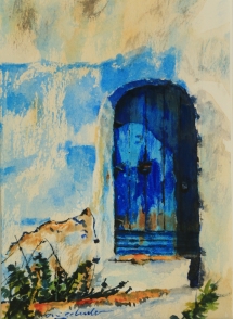 TS 01 The Blue Door, Watercolour, 4.75x6.75 - $180