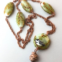CAB1, Chickadee Necklace, Cheryl Brown, Lampwork Beads and Copper Findings, $125