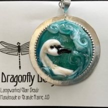 CAB12, Trumpeter Swan Cabochon, Cheryl Brown, Lampwork Cabachon bead, Sterling Silver findings, $75