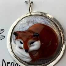 CAB13, Large Curled Fox Cabachon, Cheryl Brown, Lampwork Cabachon bead, Sterling silver findings, $75