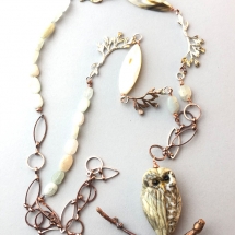CAB2, Owl on Alder Cone, Cheryl Brown, Lampwork Beads and electroform copper, $90 findings,
