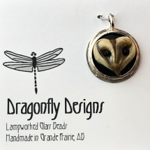 CAB8, Barred Owl Cabachon Pendant, Cheryl Brown, Lampwork Cabachon and sterling silver findings, $55