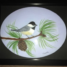 JK-1, Chickadee and Pine Cone, Joy Kuechle, Acrylic, 8 x 10,$80