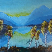 LP7, Blue Mountain Trees, Leah Penner, Acrylic, 5 x 7, $55