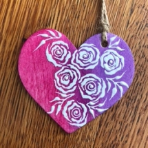 MF12, Pink and Purple Heart Ornament, Michelle Forrester, Mixed Media, 2x2, $20
