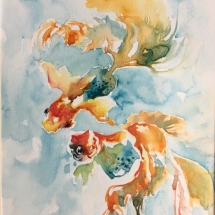 MZM1, Goldfish 1, Mimi Zhang-Mackie, Watercolor, Watercolour, 7.5 x 5.5, $125