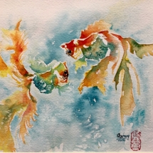 MZM2, Goldfish 2, Mimi Zhang-Mackie, Watercolor, 6.5 x 6.5, $125
