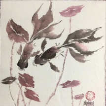 MZM7, Goldfish and Lily Pads 2, Mimi Zhang- Mackie, Watercolor on rice paper, 6.5 x 6.5, $85