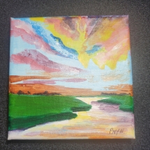 PN004, Summer Sunset, Patricia Nelson, Acrylic ,5 x 5, $45
