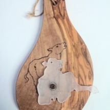 VH18-20, Cow's Teardrop, Vicki Hotte, Plexi, wood, burning on wood, 9.125 x 5.125, $80