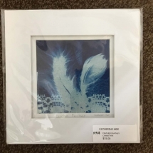 KM08, “Feather Fantasy”, Katherine Moe, Cyanotype Monoprint, 8”x8”, $35