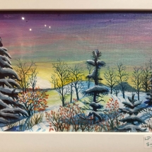 LP3 “Sunset on Snowy Hills”, Acrylic, 5”x7”, $55