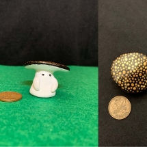 SES-08, Mushroom Maniac Black Cap with copper spots, Sasha E. Semach, Polymer Clay &amp; Acrylic Paints, 3 cm x 3.5 cm, $20